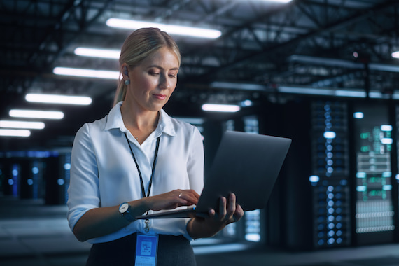 Woman managing cloud services