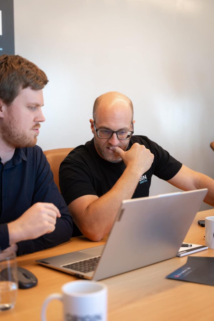 Consultant providing data protection services on laptop